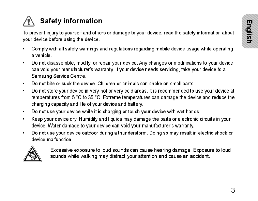 Samsung BHM1100EBEGXEH, BHM1100EBEGXEF, BHM1100NBEGXET, BHM1100EBEGXET, BHM1100EBEGFOP, BHM1100EBEGCRO manual Safety information 