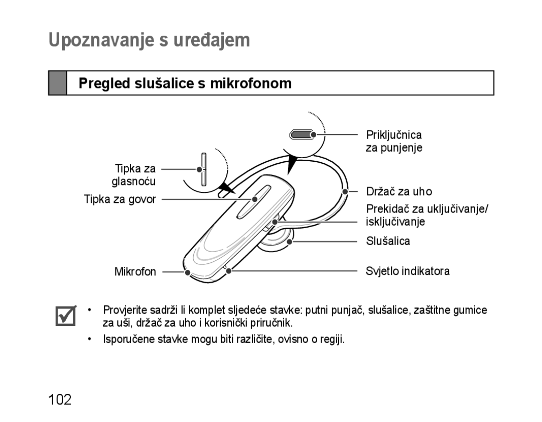 Samsung BHM1100NBEGXEH, BHM1100EBEGXEF, BHM1100NBEGXET manual Upoznavanje s uređajem, Pregled slušalice s mikrofonom 