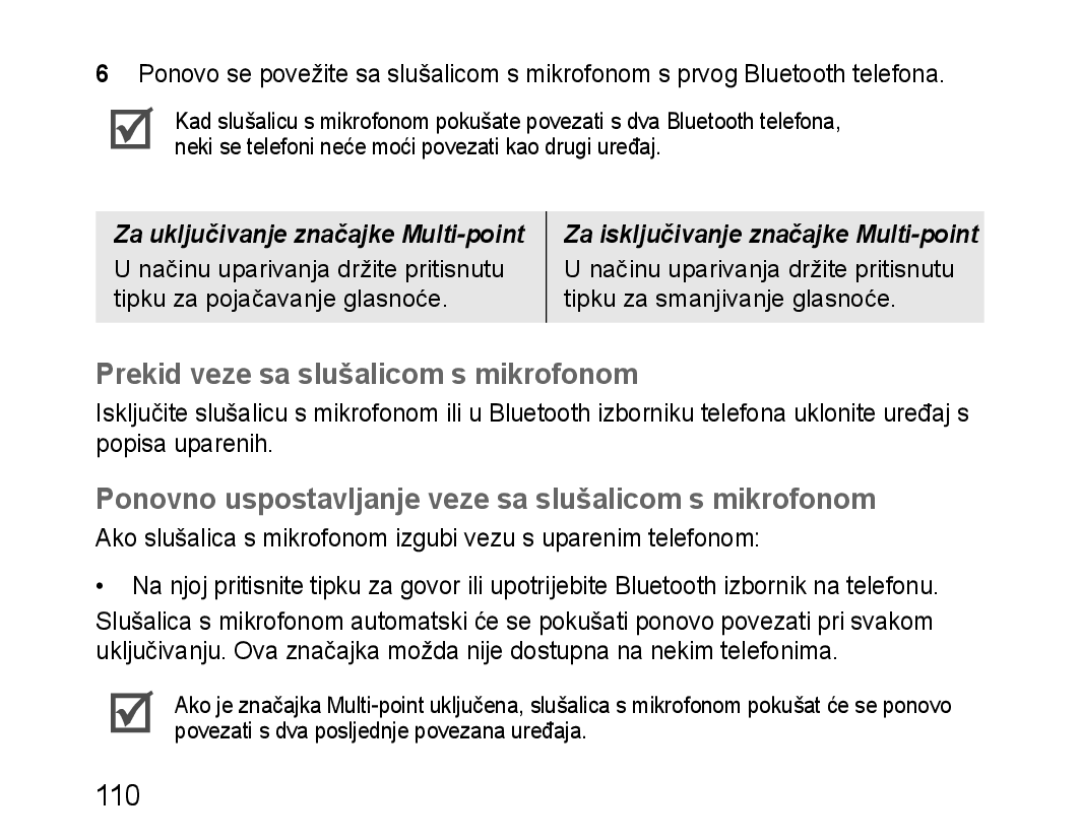 Samsung BHM1100EBEGATO Prekid veze sa slušalicom s mikrofonom, Ponovno uspostavljanje veze sa slušalicom s mikrofonom 