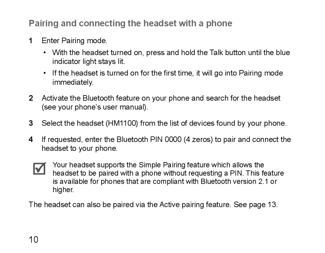 Samsung BHM1100EBEGILO, BHM1100EBEGXEF, BHM1100NBEGXET, BHM1100EBEGXET manual Pairing and connecting the headset with a phone 