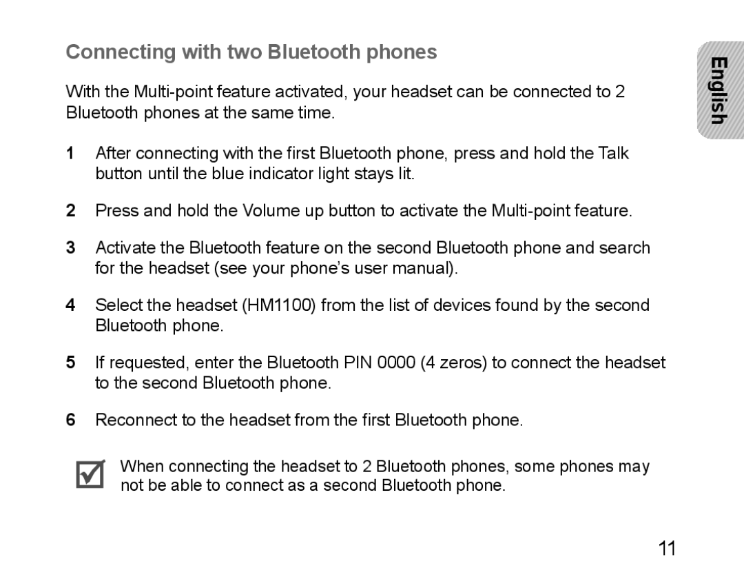 Samsung BHM1100NBEGHAT, BHM1100EBEGXEF, BHM1100NBEGXET, BHM1100EBEGXET, BHM1100EBEGFOP Connecting with two Bluetooth phones 