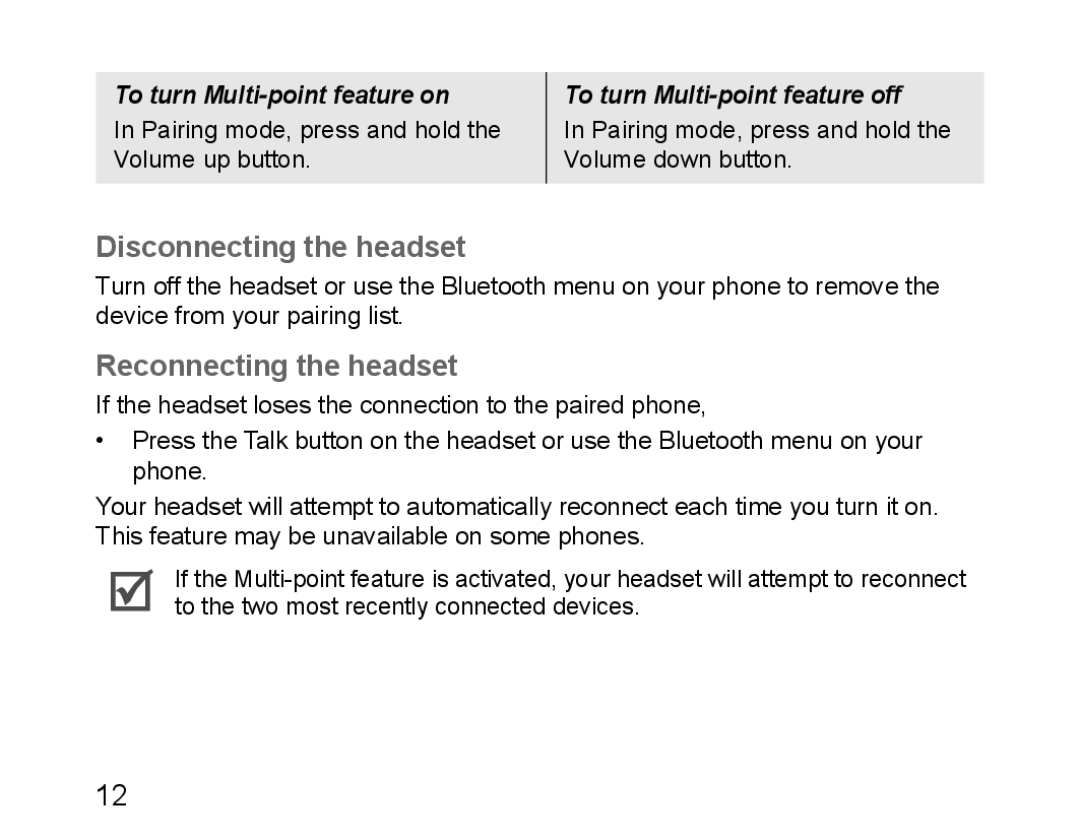 Samsung BHM1100NBEGXEH, BHM1100EBEGXEF, BHM1100NBEGXET, BHM1100EBEGXET Disconnecting the headset, Reconnecting the headset 