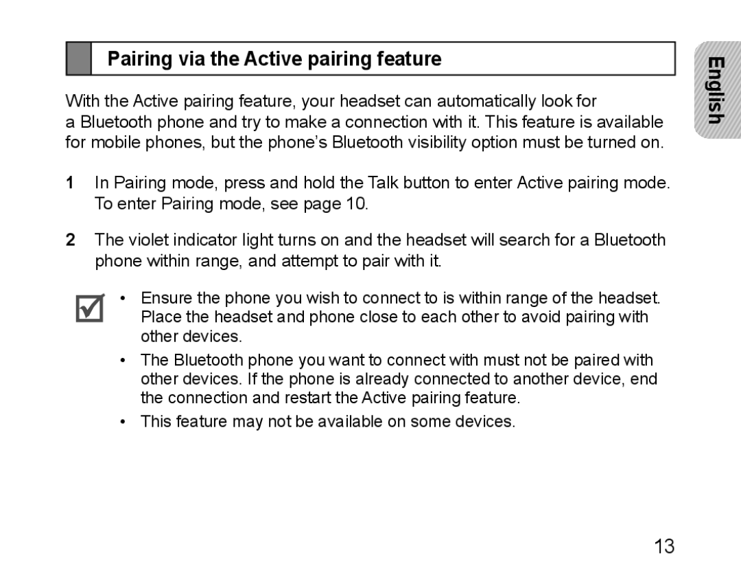 Samsung BHM1100EBEGXEF, BHM1100NBEGXET, BHM1100EBEGXET, BHM1100EBEGFOP, BHM1100EBEGCRO Pairing via the Active pairing feature 