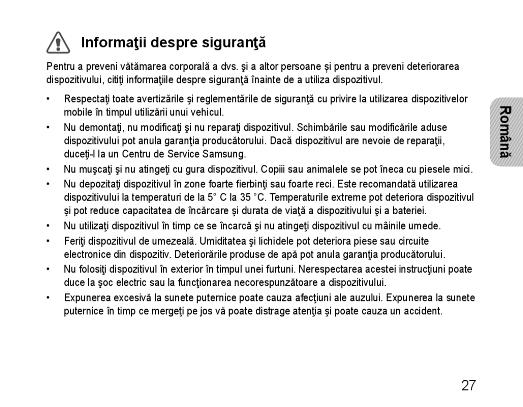 Samsung BHM1100NBEGXEH, BHM1100EBEGXEF, BHM1100NBEGXET, BHM1100EBEGXET, BHM1100EBEGFOP manual Informaţii despre siguranţă 