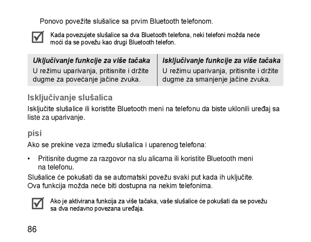 Samsung BHM1100NBEGHAT, BHM1100EBEGXEF, BHM1100NBEGXET manual Isključivanje slušalica, Ponovno povezivanje slušalica 