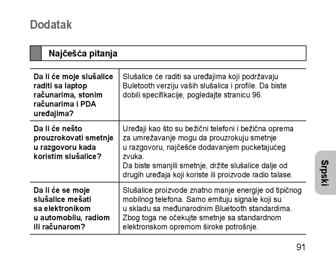 Samsung BHM1100EBEGFOP, BHM1100EBEGXEF, BHM1100NBEGXET, BHM1100EBEGXET, BHM1100EBEGCRO manual Dodatak, Najčešća pitanja 