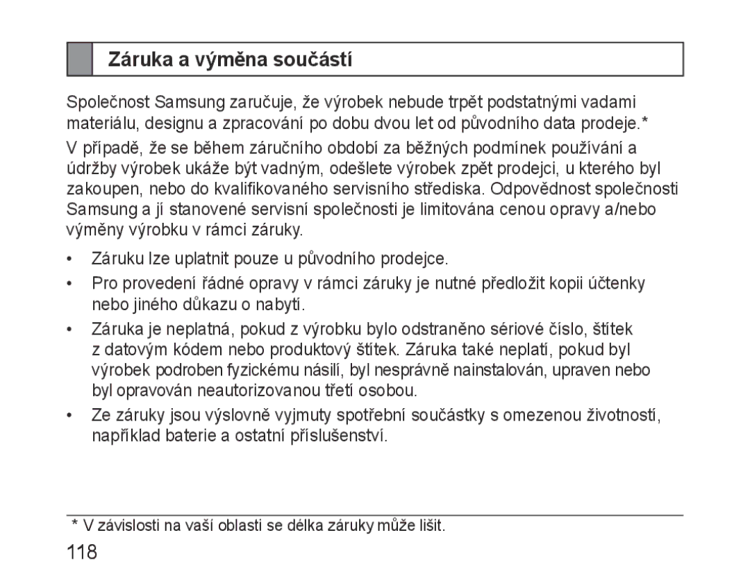 Samsung BHM1100EBEGXEF, BHM1100NBEGXET, BHM1100EBEGXET, BHM1100EBEGFOP, BHM1100EBEGCRO manual Záruka a výměna součástí 