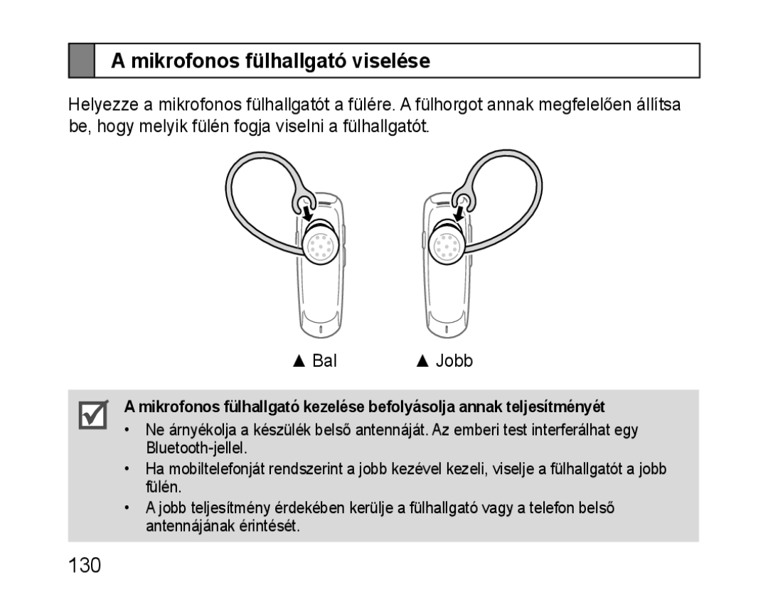 Samsung BHM1100EBEGILO, BHM1100EBEGXEF, BHM1100NBEGXET, BHM1100EBEGXET, BHM1100EBEGFOP manual Mikrofonos fülhallgató viselése 