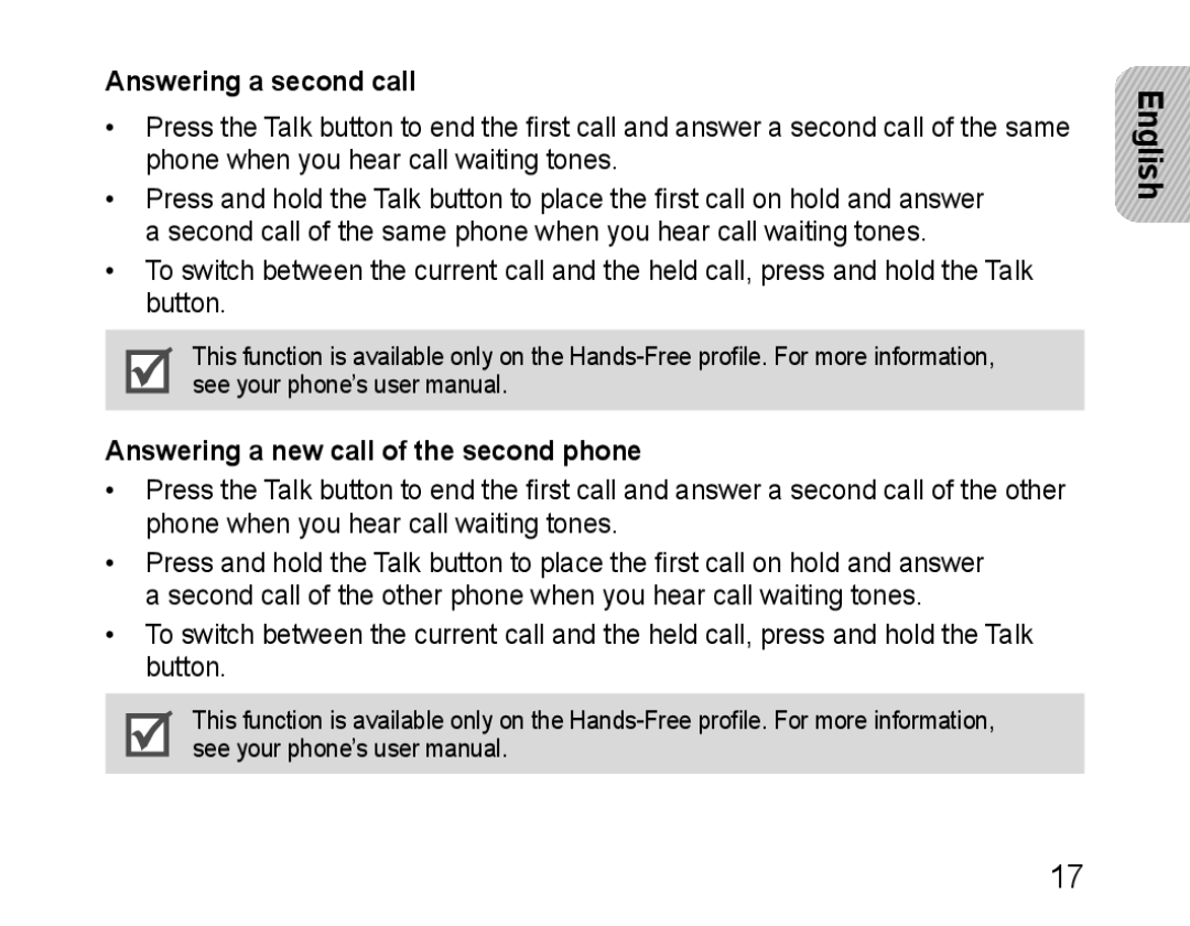 Samsung BHM1100EBEGCRO, BHM1100EBEGXEF, BHM1100NBEGXET Answering a second call, Answering a new call of the second phone 