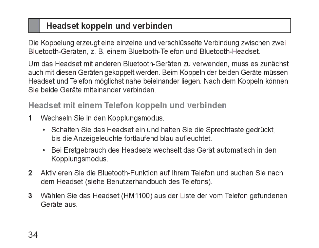 Samsung BHM1100EBEGXEP, BHM1100EBEGXEF manual Headset koppeln und verbinden, Headset mit einem Telefon koppeln und verbinden 