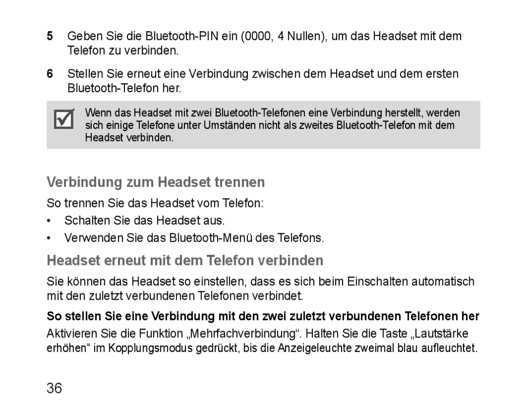 Samsung BHM1100NBEGXEE, BHM1100EBEGXEF manual Verbindung zum Headset trennen, Headset erneut mit dem Telefon verbinden 