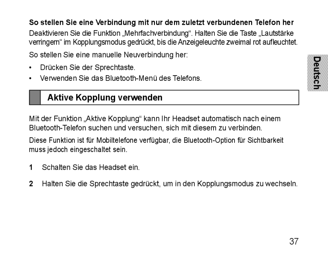 Samsung BHM1100EBEGXEE, BHM1100EBEGXEF, BHM1100NBEGXET, BHM1100EBEGXET, BHM1100EBEGFOP manual Aktive Kopplung verwenden 