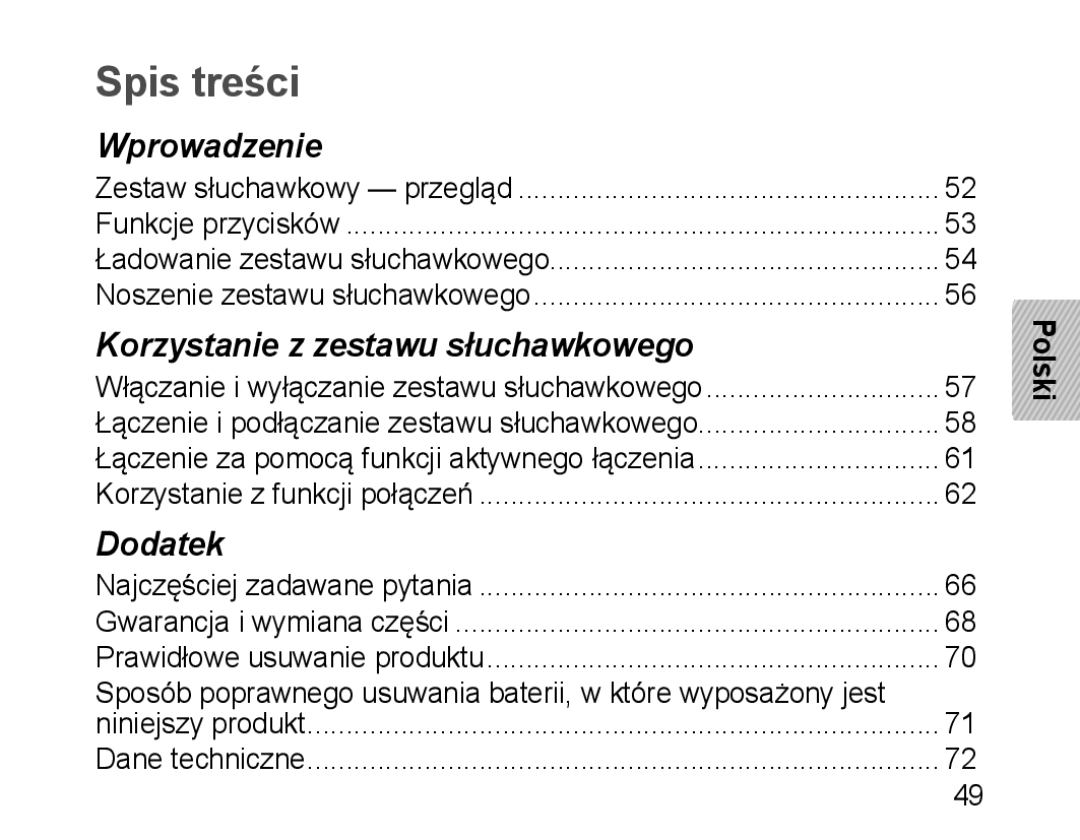 Samsung BHM1100EBEGXEP, BHM1100EBEGXEF, BHM1100NBEGXET, BHM1100EBEGXET, BHM1100EBEGFOP, BHM1100EBEGCRO Spis treści, Polski 