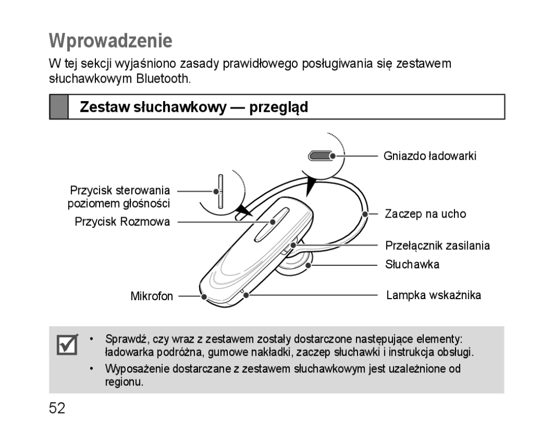 Samsung BHM1100EBEGXEE, BHM1100EBEGXEF, BHM1100NBEGXET, BHM1100EBEGXET manual Wprowadzenie, Zestaw słuchawkowy przegląd 