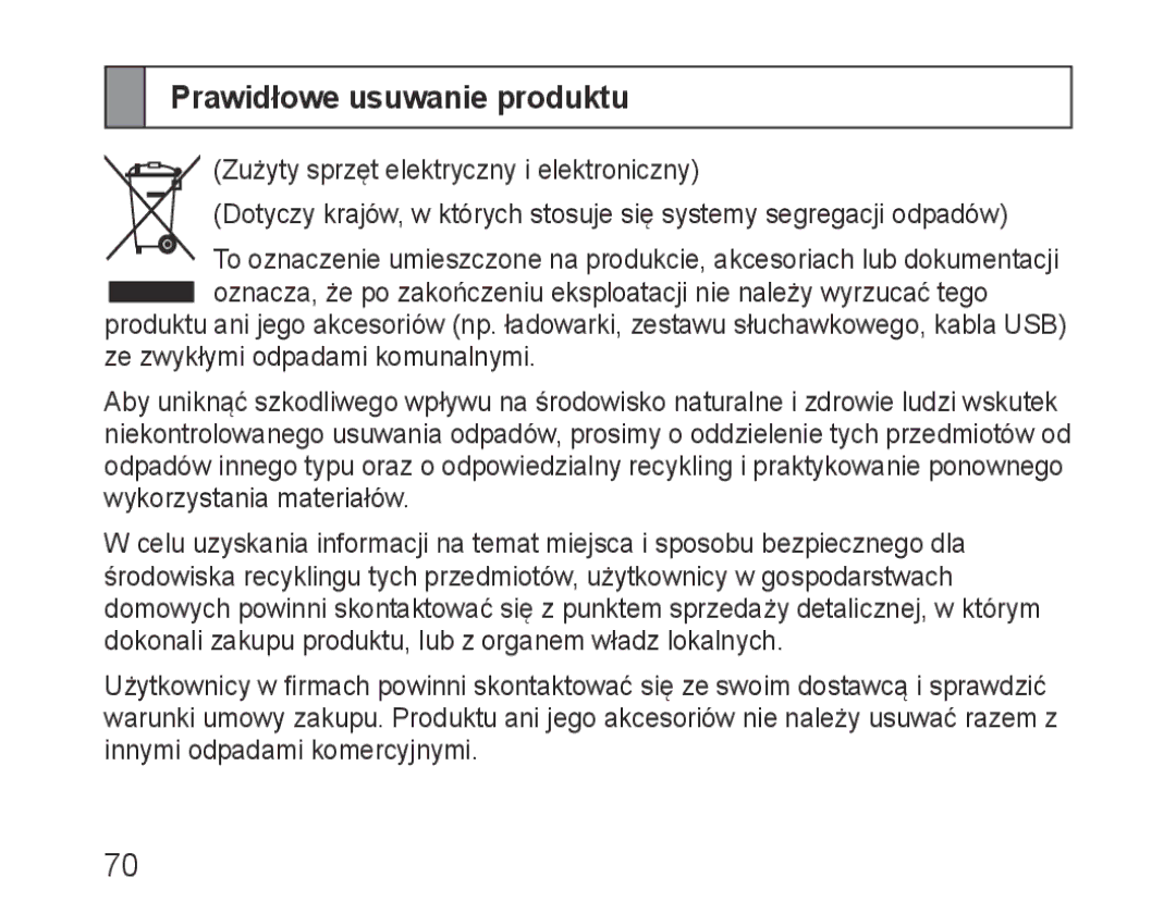 Samsung BHM1100EBEGILO, BHM1100EBEGXEF, BHM1100NBEGXET, BHM1100EBEGXET, BHM1100EBEGFOP manual Prawidłowe usuwanie produktu 