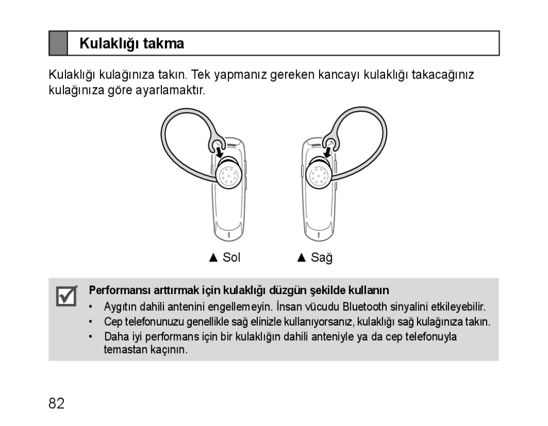 Samsung BHM1100EBEGXEE, BHM1100EBEGXEF, BHM1100NBEGXET, BHM1100EBEGXET, BHM1100EBEGFOP, BHM1100EBEGCRO manual Kulaklığı takma 