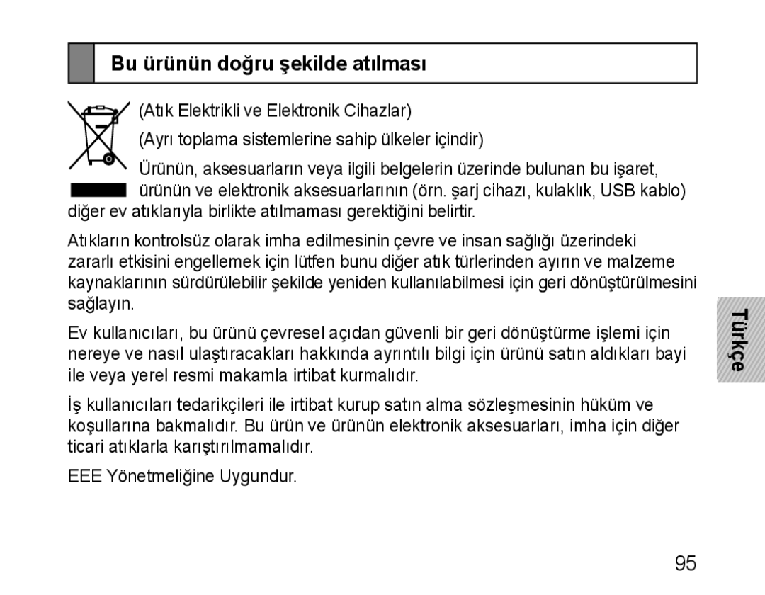 Samsung BHM1100EBEGATO, BHM1100EBEGXEF, BHM1100NBEGXET, BHM1100EBEGXET, BHM1100EBEGFOP manual Bu ürünün doğru şekilde atılması 