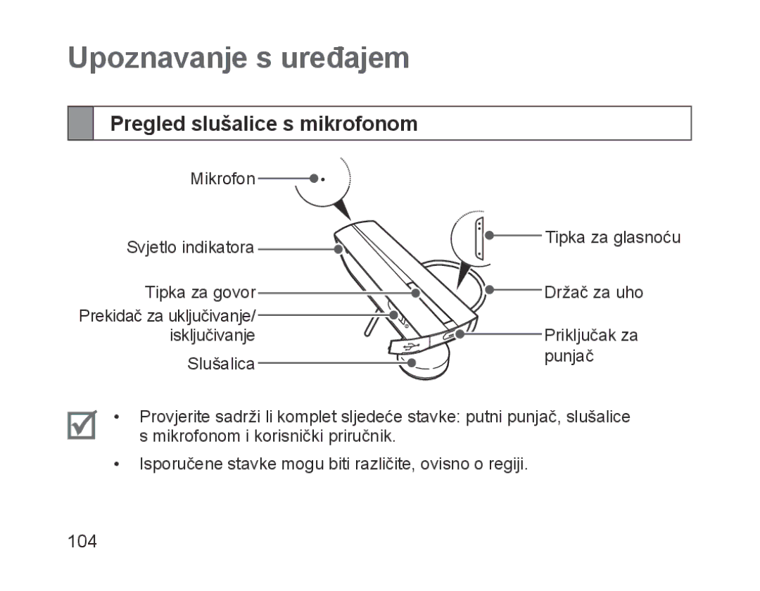 Samsung BHM1200EBEGHAT, BHM1200EBEGXEF, BHM1200EBEGXET manual Upoznavanje s uređajem, Pregled slušalice s mikrofonom 