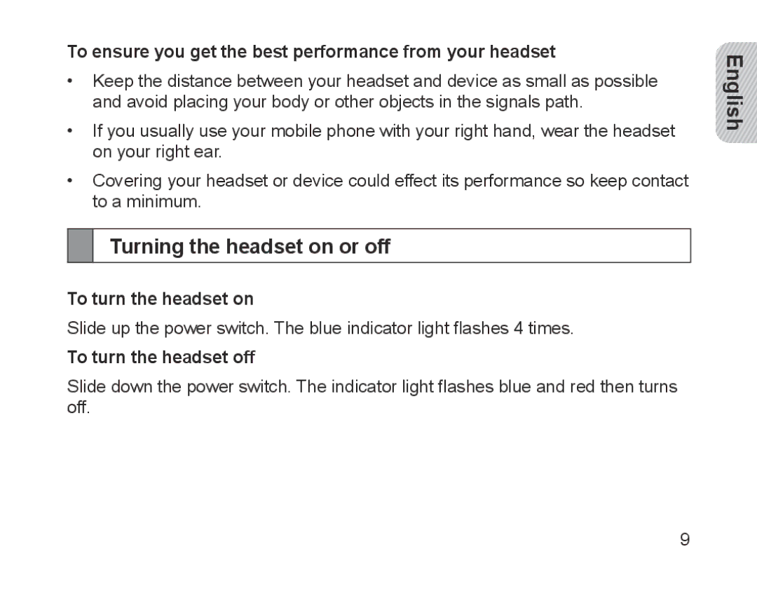 Samsung BHM1200EBEGXEH manual Turning the headset on or off, To ensure you get the best performance from your headset 