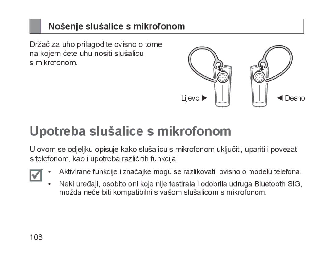 Samsung BHM1200EBEGXEH, BHM1200EBEGXEF, BHM1200EBEGXET manual Upotreba slušalice s mikrofonom, Nošenje slušalice s mikrofonom 