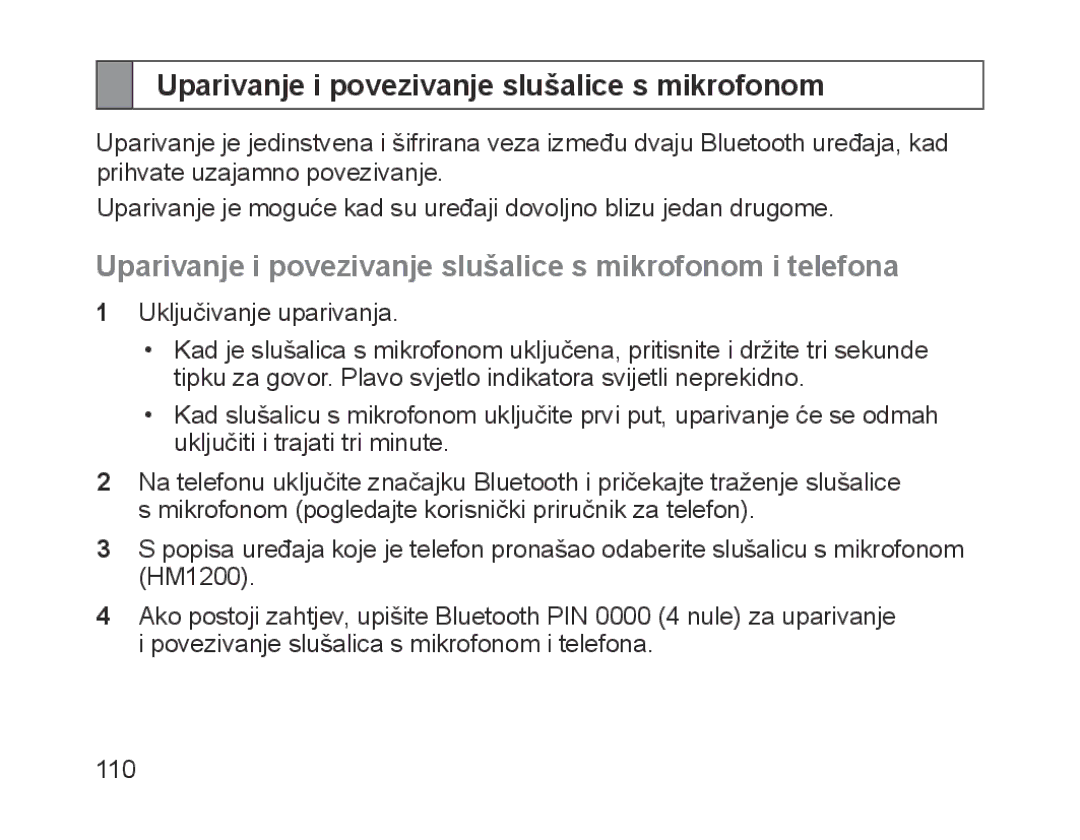 Samsung BHM1200EBEGXEB, BHM1200EBEGXEF, BHM1200EBEGXET, BHM1200EBEGXEH manual Uparivanje i povezivanje slušalice s mikrofonom 