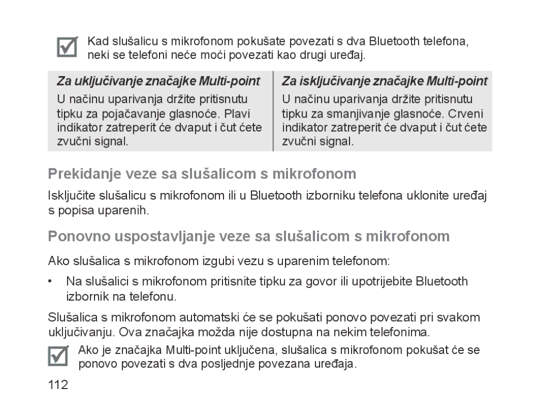 Samsung BHM1200NBEGATO Prekidanje veze sa slušalicom s mikrofonom, Ponovno uspostavljanje veze sa slušalicom s mikrofonom 