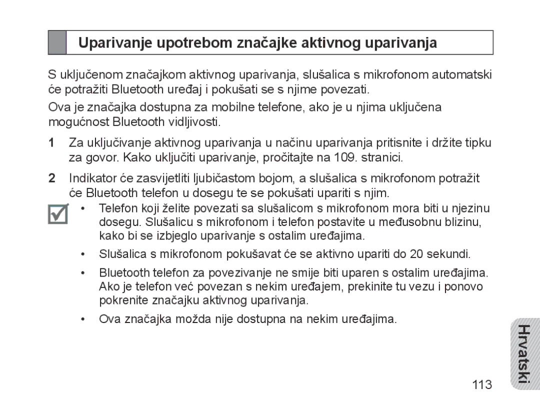 Samsung BHM1200EBEGHAT, BHM1200EBEGXEF, BHM1200EBEGXET manual Uparivanje upotrebom značajke aktivnog uparivanja, Hrvatski 