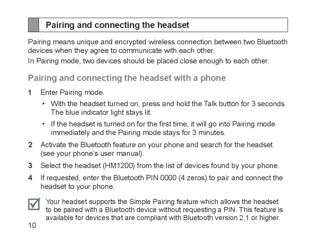 Samsung BHM1200EBEGEUR, BHM1200EBEGXEF, BHM1200EBEGXET, BHM1200EBEGXEH Pairing and connecting the headset with a phone 