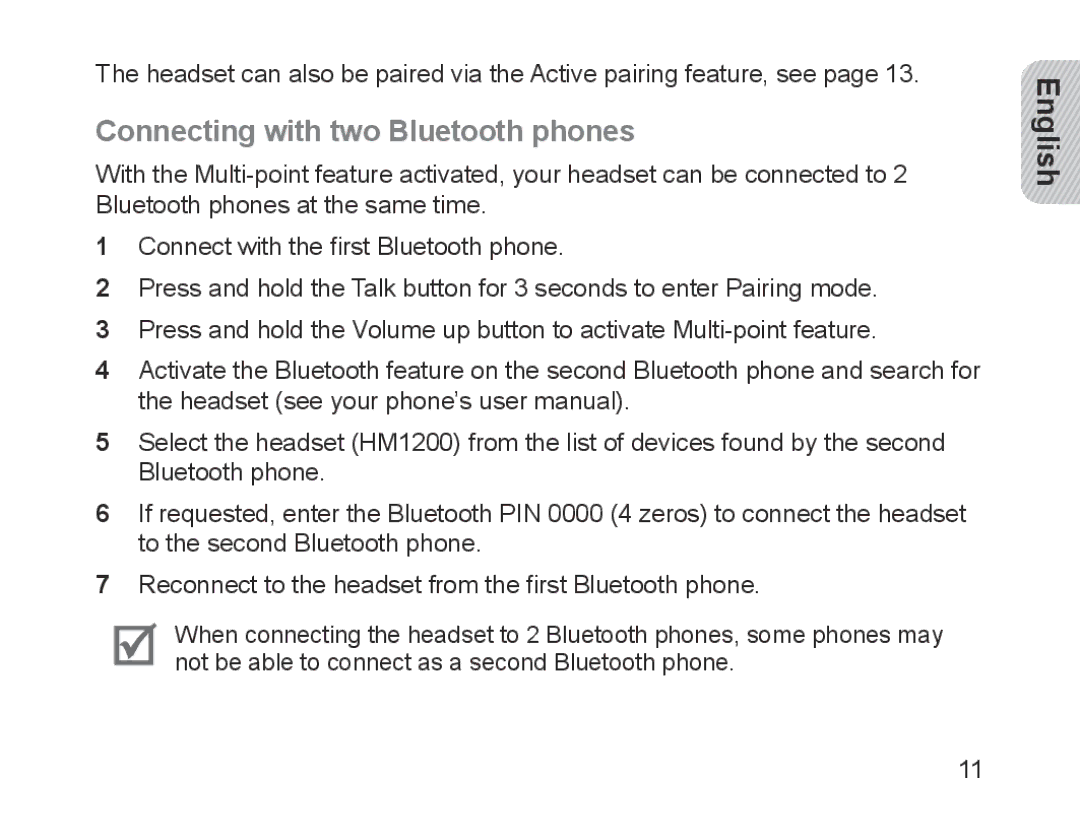 Samsung BHM1200EBEGXEB, BHM1200EBEGXEF, BHM1200EBEGXET, BHM1200EBEGXEH, BHM1200EBEGEUR Connecting with two Bluetooth phones 