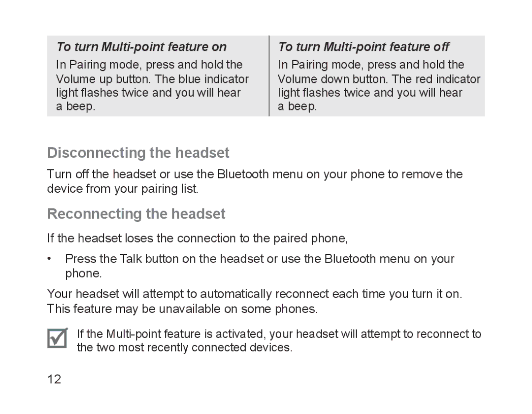 Samsung BHM1200NBEBHAT, BHM1200EBEGXEF, BHM1200EBEGXET, BHM1200EBEGXEH Disconnecting the headset, Reconnecting the headset 