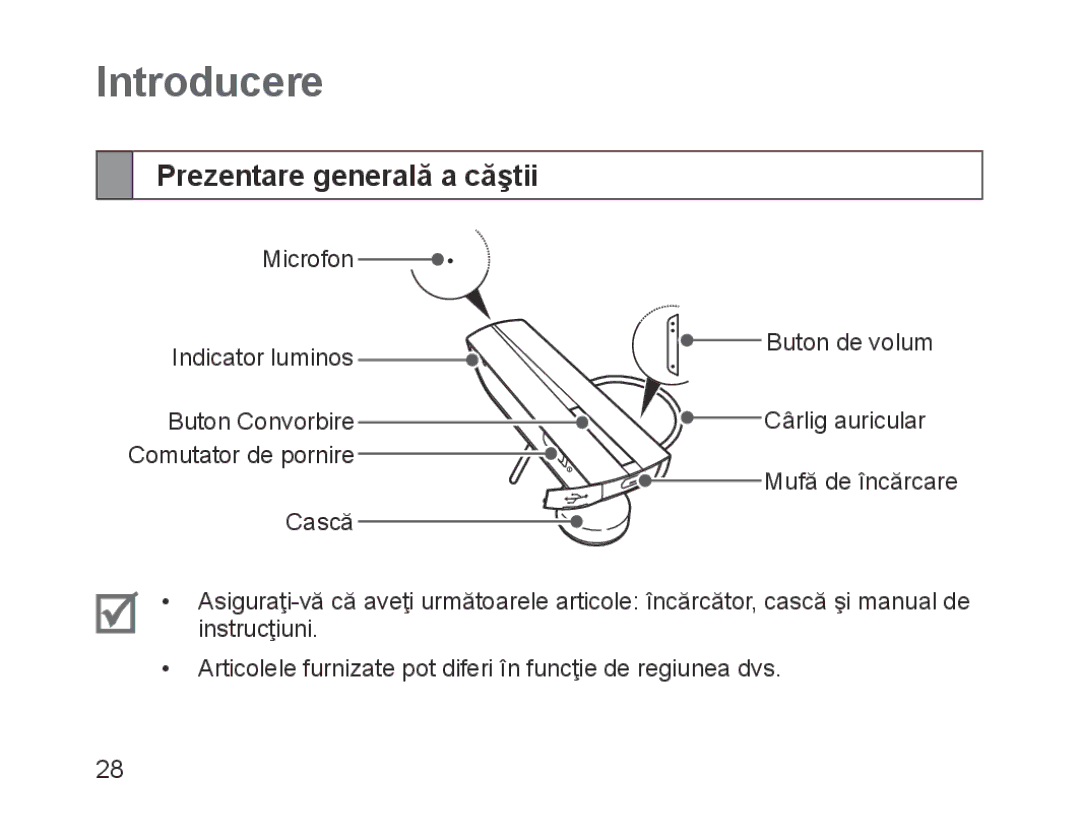 Samsung BHM1200EBEGEUR, BHM1200EBEGXEF, BHM1200EBEGXET, BHM1200EBEGXEH manual Introducere, Prezentare generală a căştii 