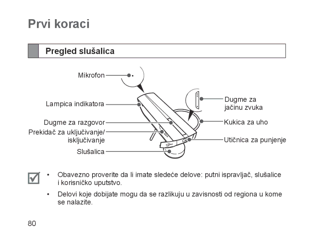 Samsung BHM1200EBEGXET, BHM1200EBEGXEF, BHM1200EBEGXEH, BHM1200EBEGEUR, BHM1200EBEGXEB manual Prvi koraci, Pregled slušalica 