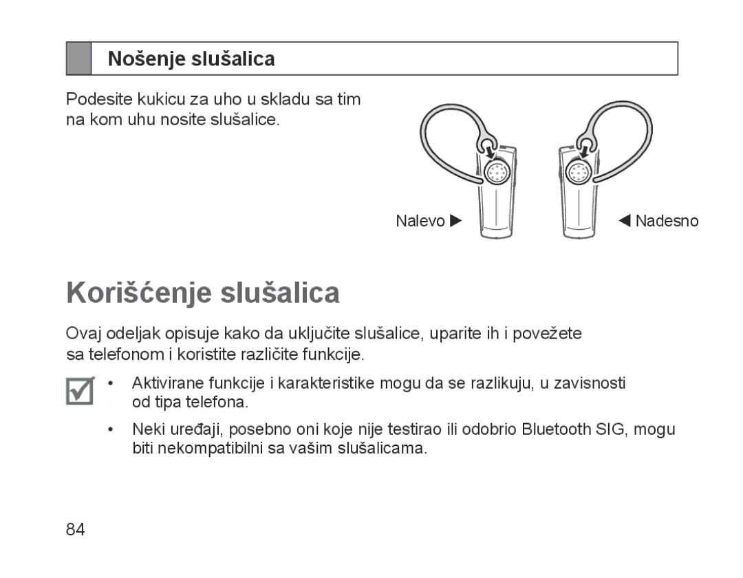 Samsung BHM1200NBEBHAT, BHM1200EBEGXEF, BHM1200EBEGXET, BHM1200EBEGXEH manual Korišćenje slušalica, Nošenje slušalica 