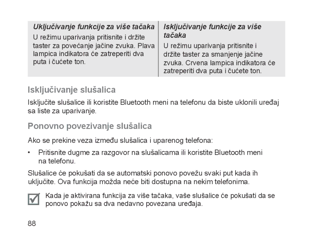 Samsung BHM1200EBEGXEF, BHM1200EBEGXET, BHM1200EBEGXEH manual Isključivanje slušalica, Ponovno povezivanje slušalica 