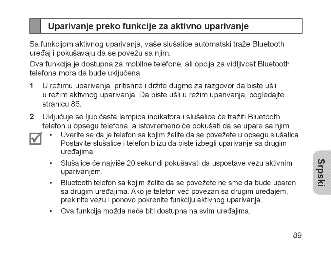 Samsung BHM1200EBEGXET, BHM1200EBEGXEF, BHM1200EBEGXEH, BHM1200EBEGEUR manual Uparivanje preko funkcije za aktivno uparivanje 