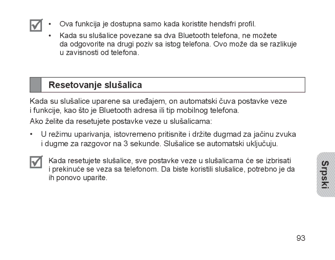 Samsung BHM1200NBEBHAT, BHM1200EBEGXEF, BHM1200EBEGXET, BHM1200EBEGXEH, BHM1200EBEGEUR, BHM1200EBEGXEB Resetovanje slušalica 