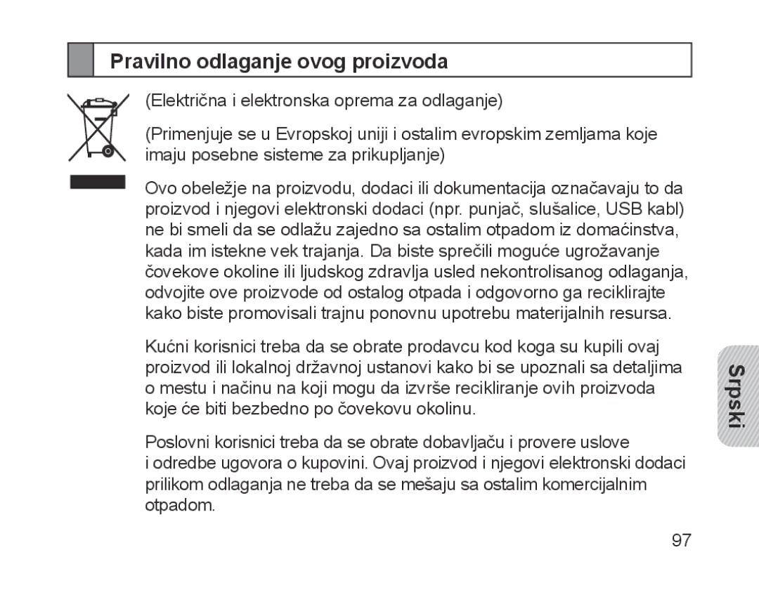 Samsung BHM1200EBEGXEF, BHM1200EBEGXET, BHM1200EBEGXEH, BHM1200EBEGEUR, BHM1200EBEGXEB manual Pravilno odlaganje ovog proizvoda 