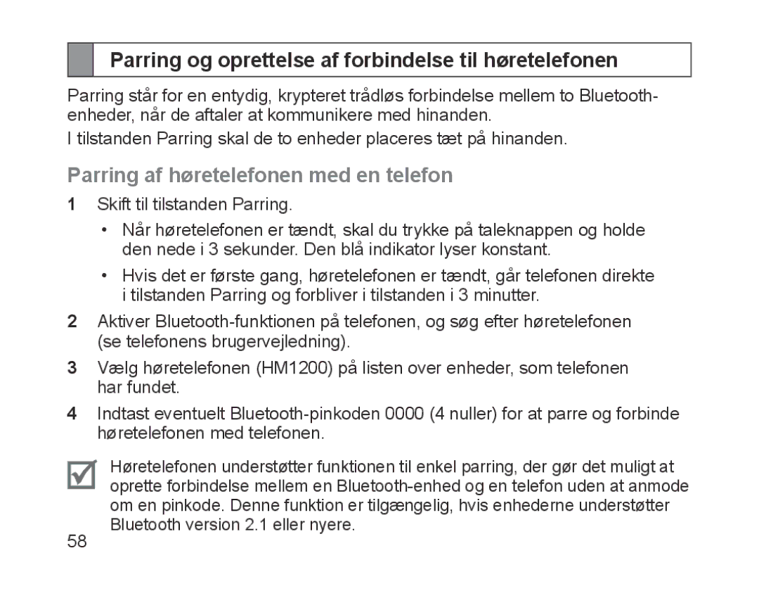 Samsung BHM1200NBEGATO Parring og oprettelse af forbindelse til høretelefonen, Parring af høretelefonen med en telefon 