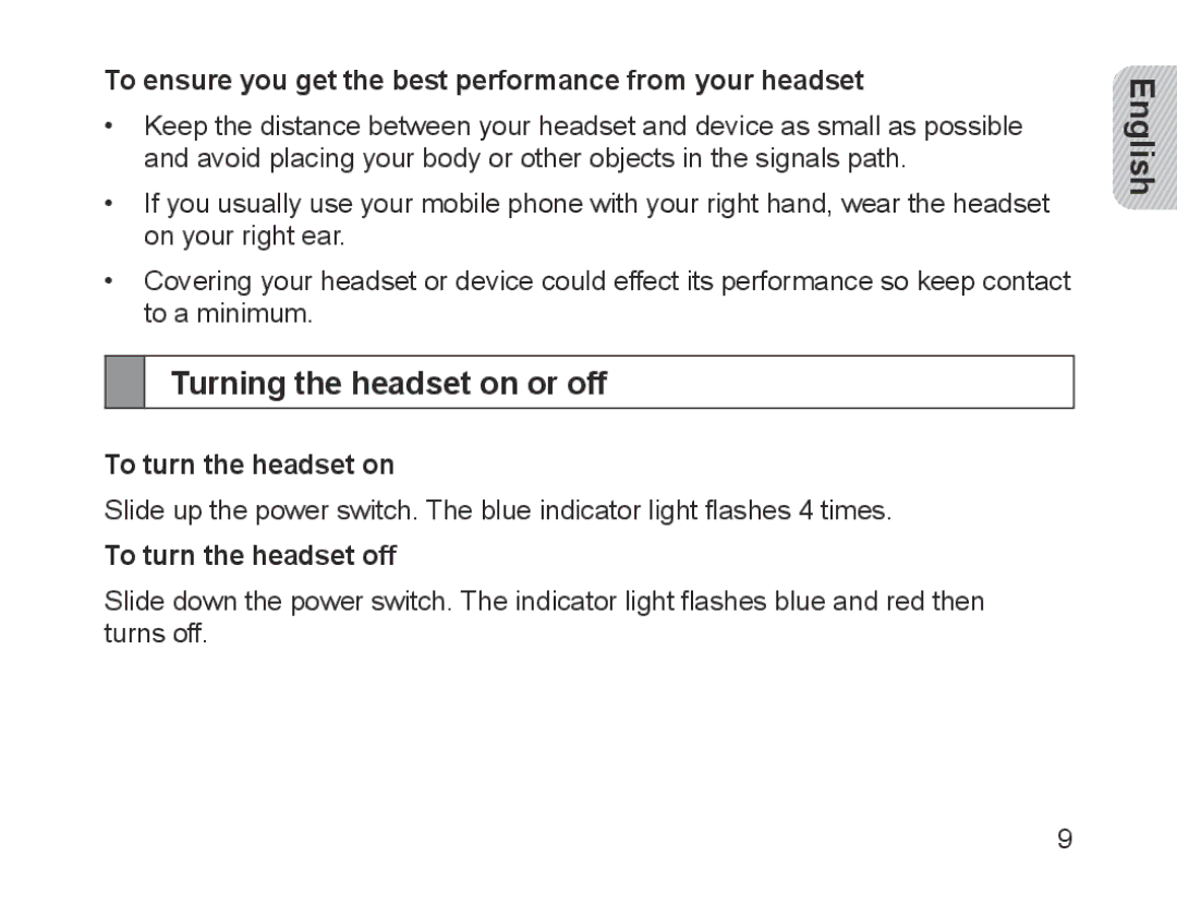 Samsung BHM1200EBEGEUR manual Turning the headset on or off, To ensure you get the best performance from your headset 