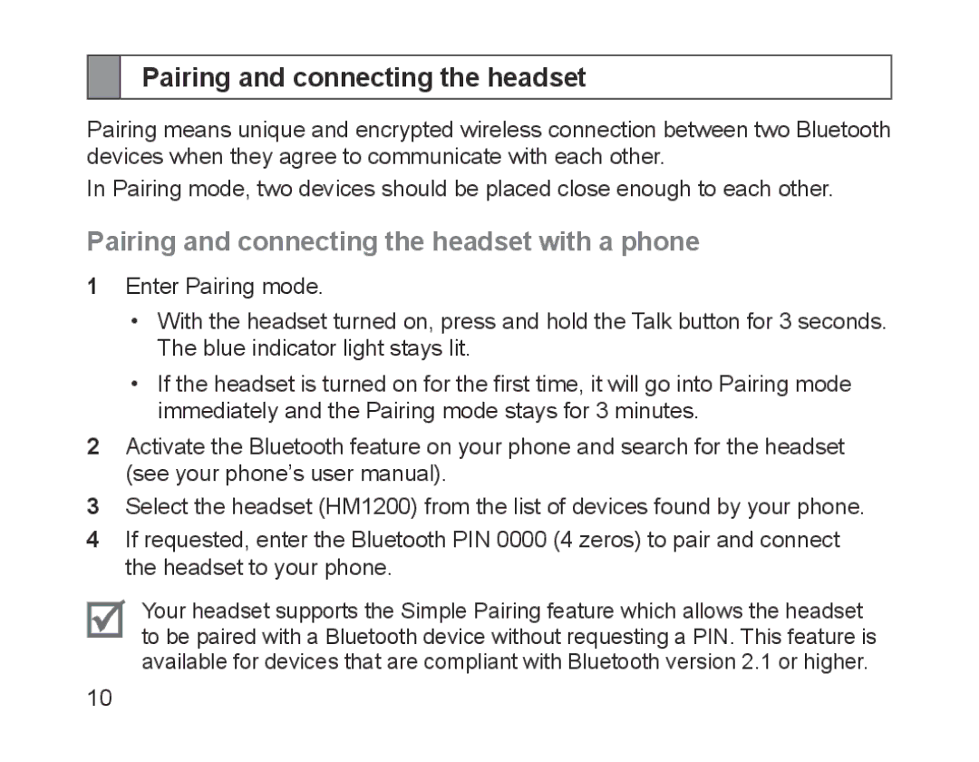 Samsung BHM1200EBEGXEB, BHM1200EBEGXEF, BHM1200EBEGXET, BHM1200EBEGXEH Pairing and connecting the headset with a phone 