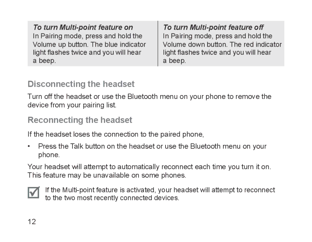 Samsung BHM1200NBEGATO, BHM1200EBEGXEF, BHM1200EBEGXET, BHM1200EBEGXEH Disconnecting the headset, Reconnecting the headset 