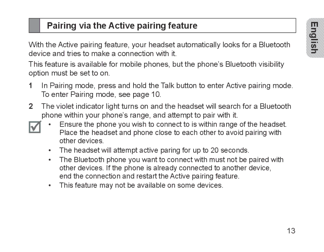 Samsung BHM1200EBEGHAT, BHM1200EBEGXEF, BHM1200EBEGXET, BHM1200EBEGXEH, BHM1200EBEGEUR Pairing via the Active pairing feature 