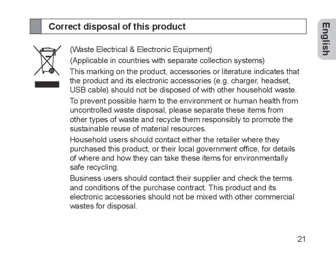 Samsung BHM1200NBEGATO, BHM1200EBEGXEF, BHM1200EBEGXET, BHM1200EBEGXEH, BHM1200EBEGEUR manual Correct disposal of this product 