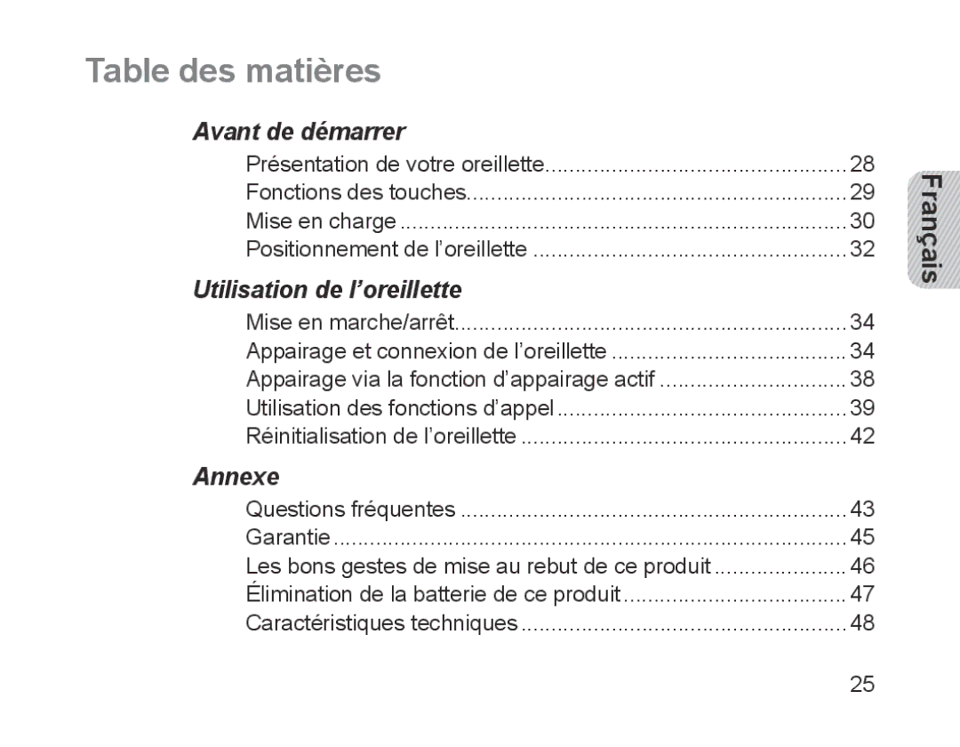 Samsung BHM1200EBEGXET, BHM1200EBEGXEF, BHM1200EBEGXEH, BHM1200EBEGEUR, BHM1200EBEGXEB, BHM1200NBEBHAT manual Table des matières 