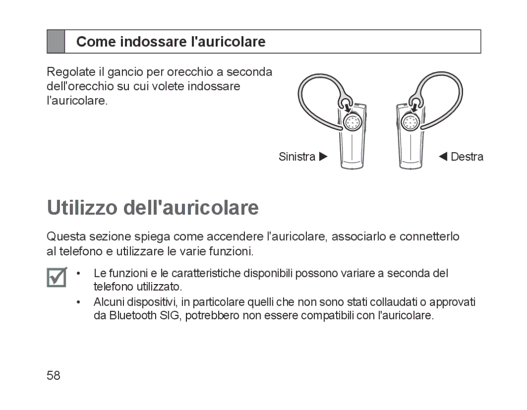 Samsung BHM1200EBEGHAT, BHM1200EBEGXEF, BHM1200EBEGXET, BHM1200EBEGXEH Utilizzo dellauricolare, Come indossare lauricolare 