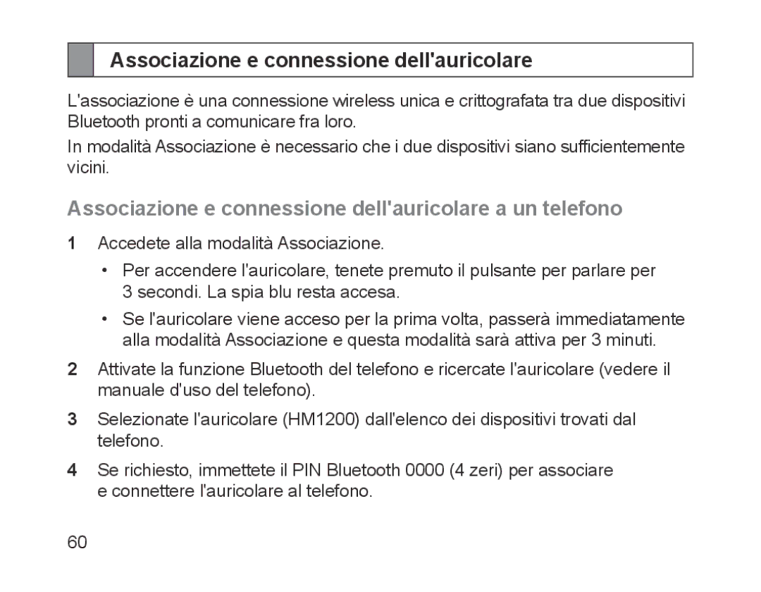 Samsung BHM1200EBEGXEF, BHM1200EBEGXET, BHM1200EBEGXEH manual Associazione e connessione dellauricolare a un telefono 