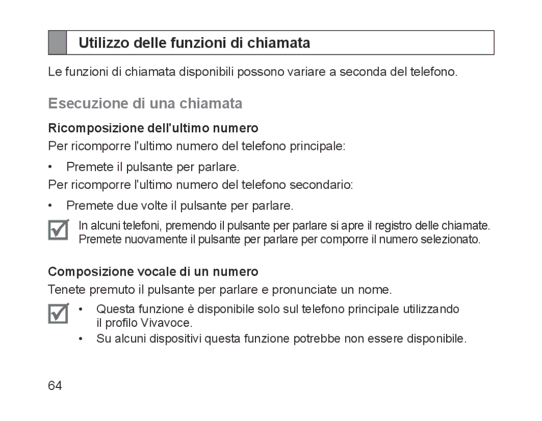 Samsung BHM1200EBEGXEB Utilizzo delle funzioni di chiamata, Esecuzione di una chiamata, Ricomposizione dellultimo numero 