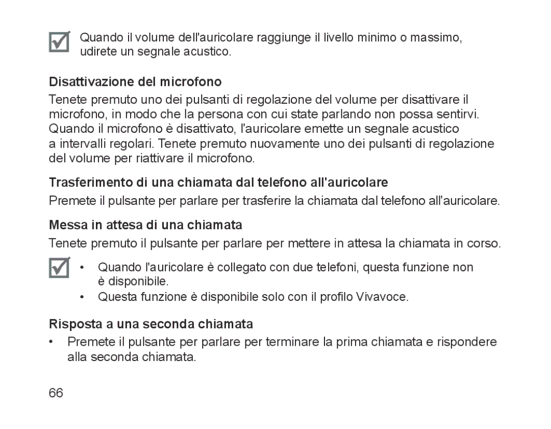 Samsung BHM1200NBEGATO manual Disattivazione del microfono, Trasferimento di una chiamata dal telefono allauricolare 