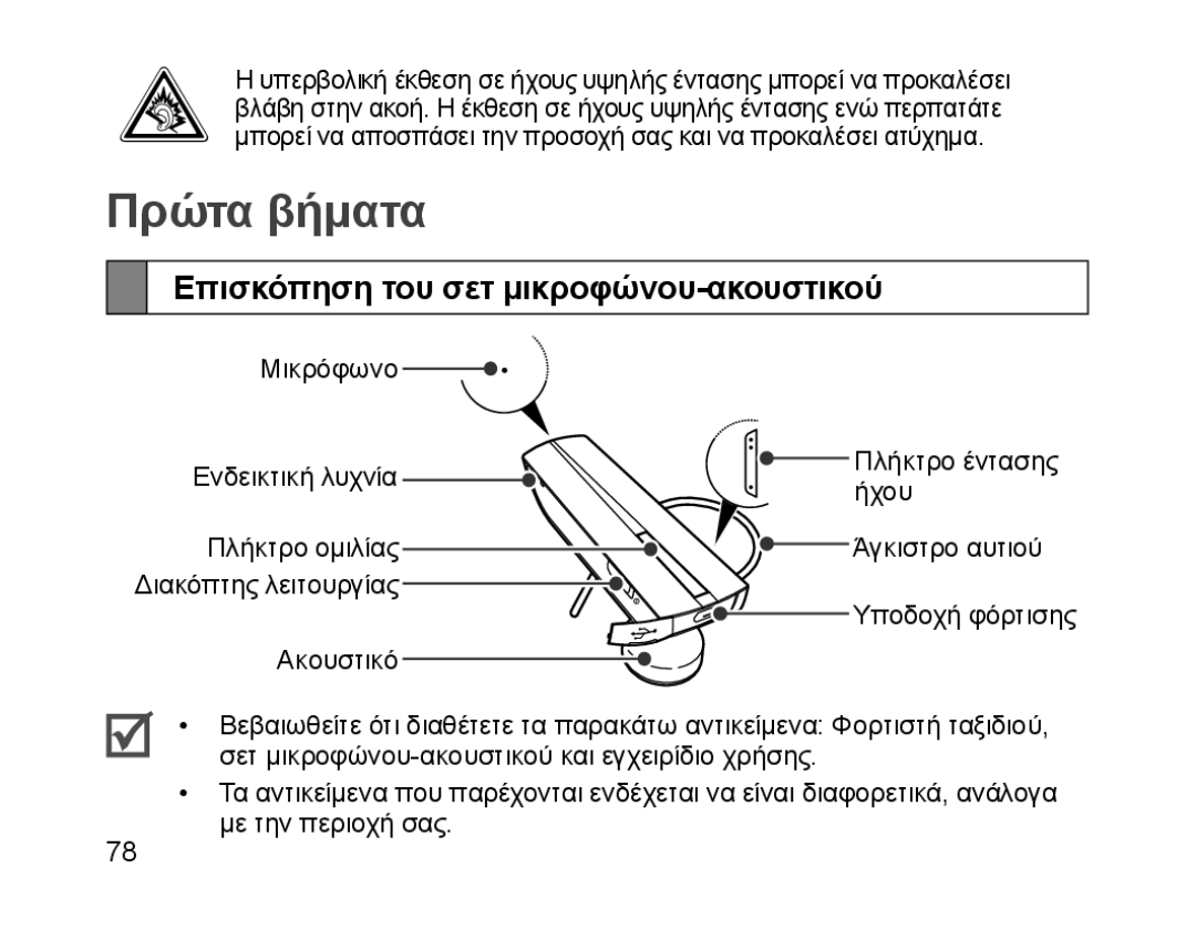 Samsung BHM1200EBEGXEF, BHM1200EBEGXET, BHM1200EBEGXEH manual Πρώτα βήματα, Επισκόπηση του σετ μικροφώνου-ακουστικού 