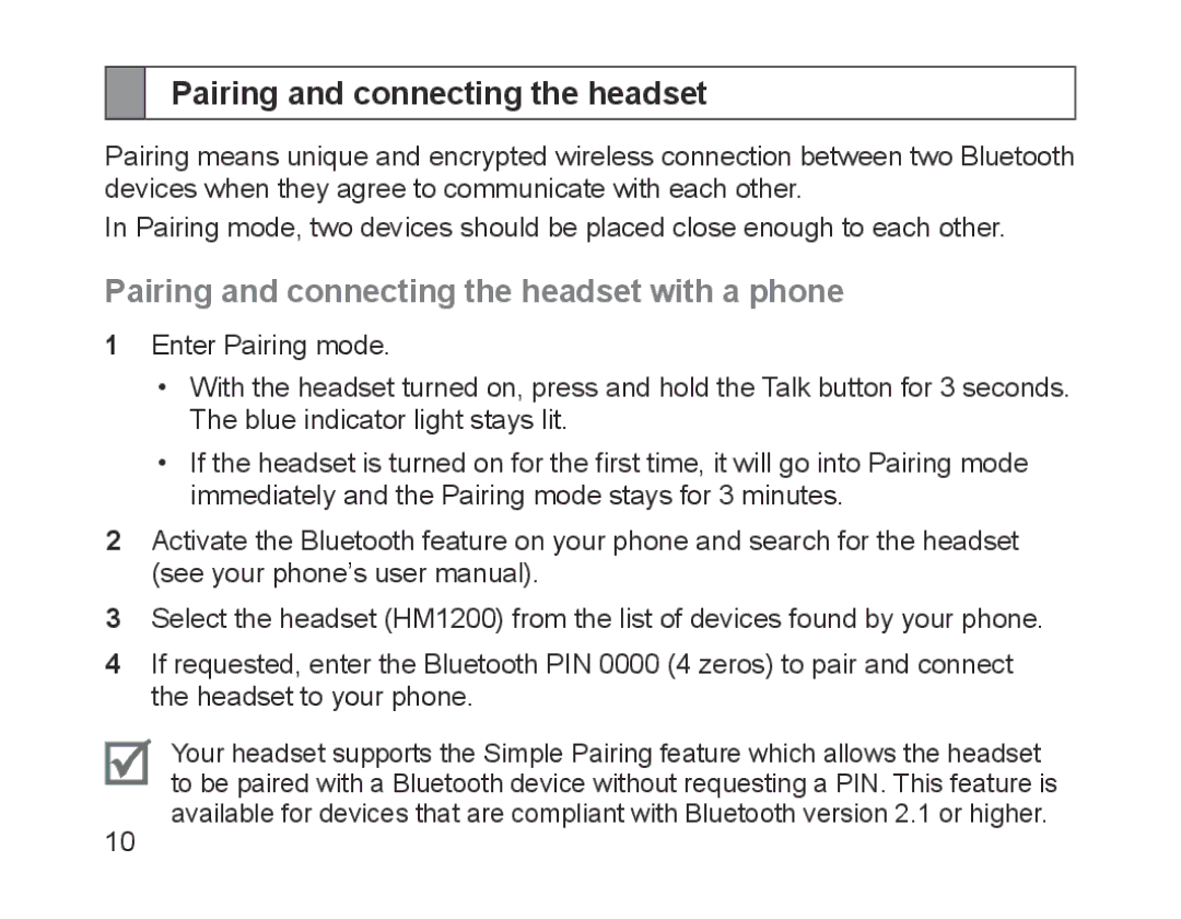 Samsung BHM1200EBEGEUR, BHM1200EBEGXEF, BHM1200EBEGXET, BHM1200EBEGXEH Pairing and connecting the headset with a phone 